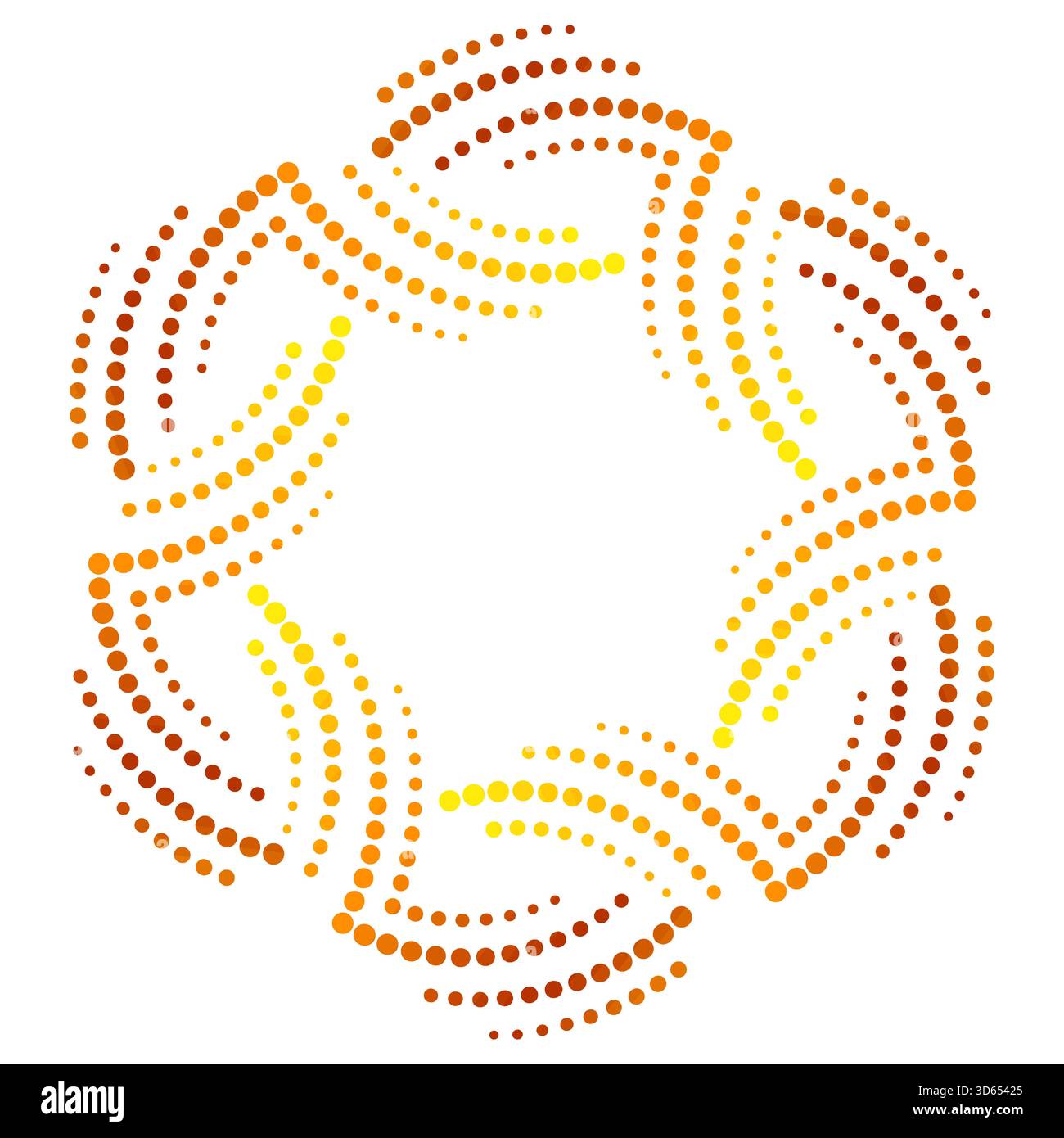 Orange round ornament of curved lines and dots. Ornamental geometric fantasy element. Creative sunny portal vector illustration. Round ethnic mandala. Stock Vector
