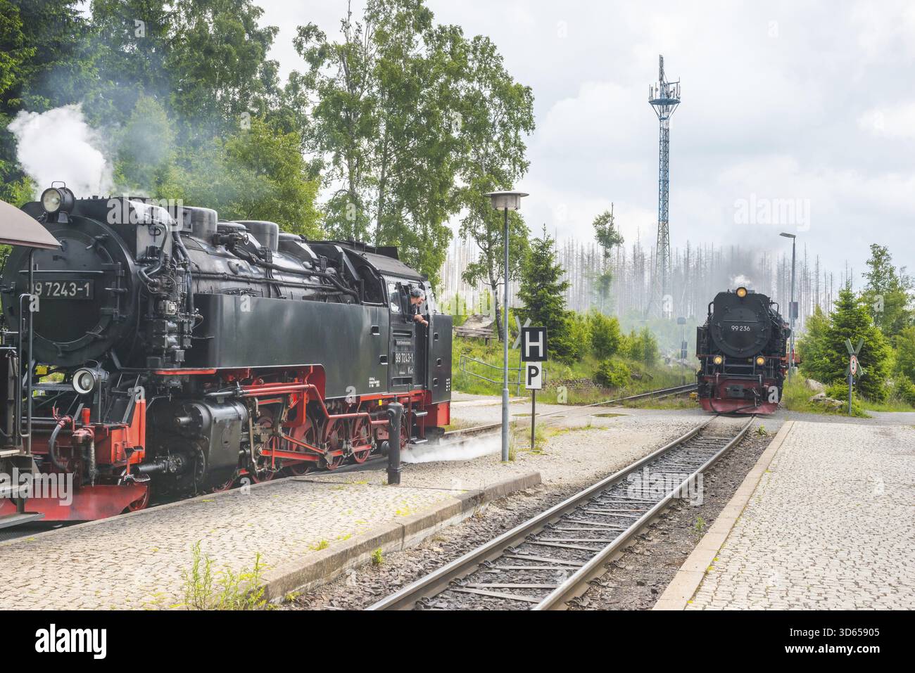 Steaming Rails Front and side of steaming railway locomotives, two steam locomotives ...