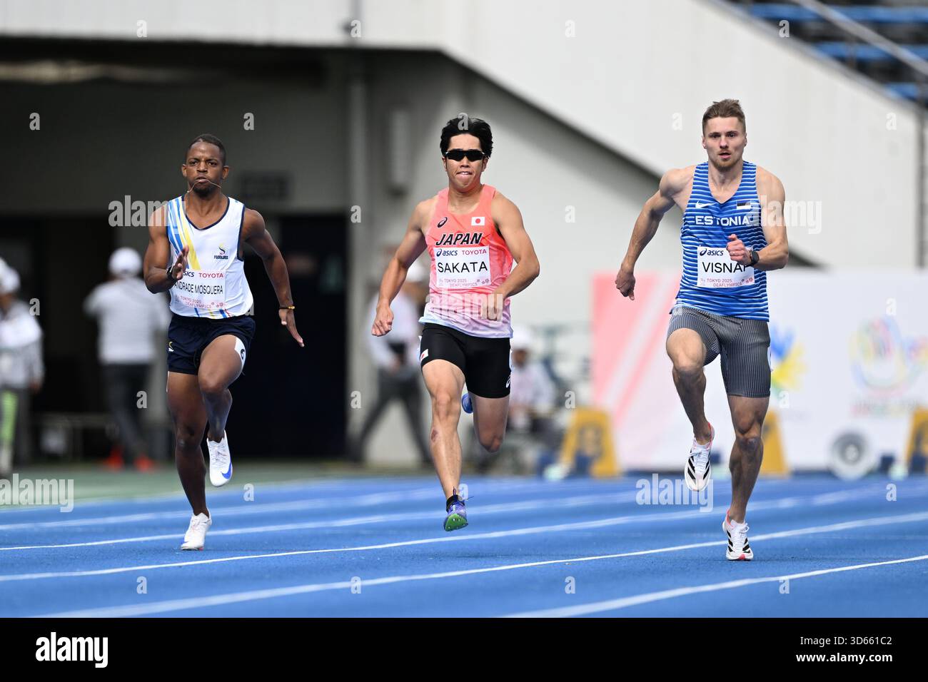 L R ANDRADE MOSQUERA Gian Marco COL Shogo Sakata JPN Vyshynskyi L Randrade Mosquera Gian Marco Colshogo Sakata Dmytro Ukrnovember 18 2025 Athletics Mens 200m Semi Final During Tokyo 2025 Deaflympics At Komazawa Olympic Park General Sports Ground In Tokyo Japan Photo By Matsuokaflo Sport 3D661C2