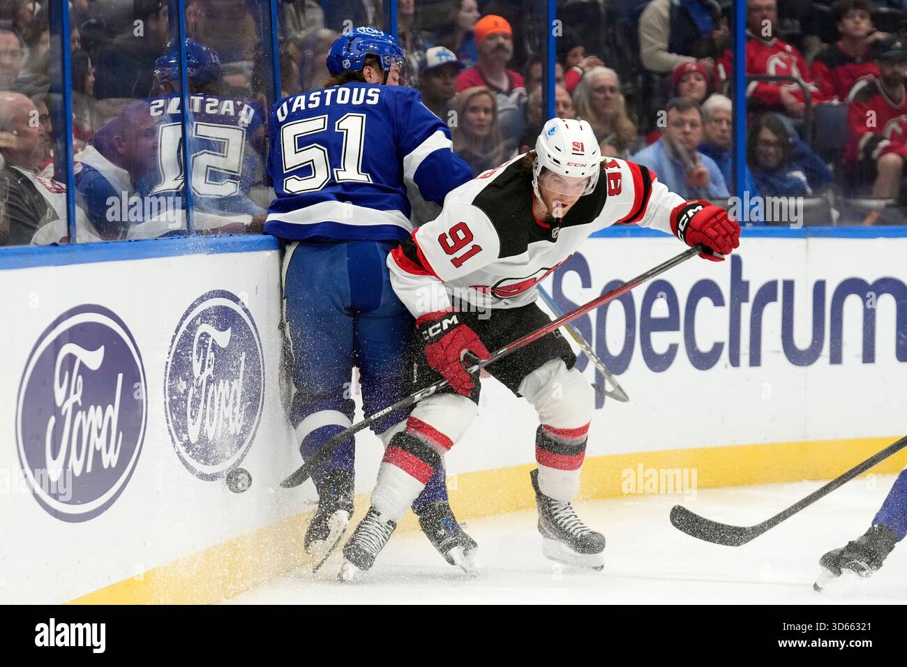 New Jersey Devils Center Dawson Mercer 91 Checks Tampa Bay Lightning