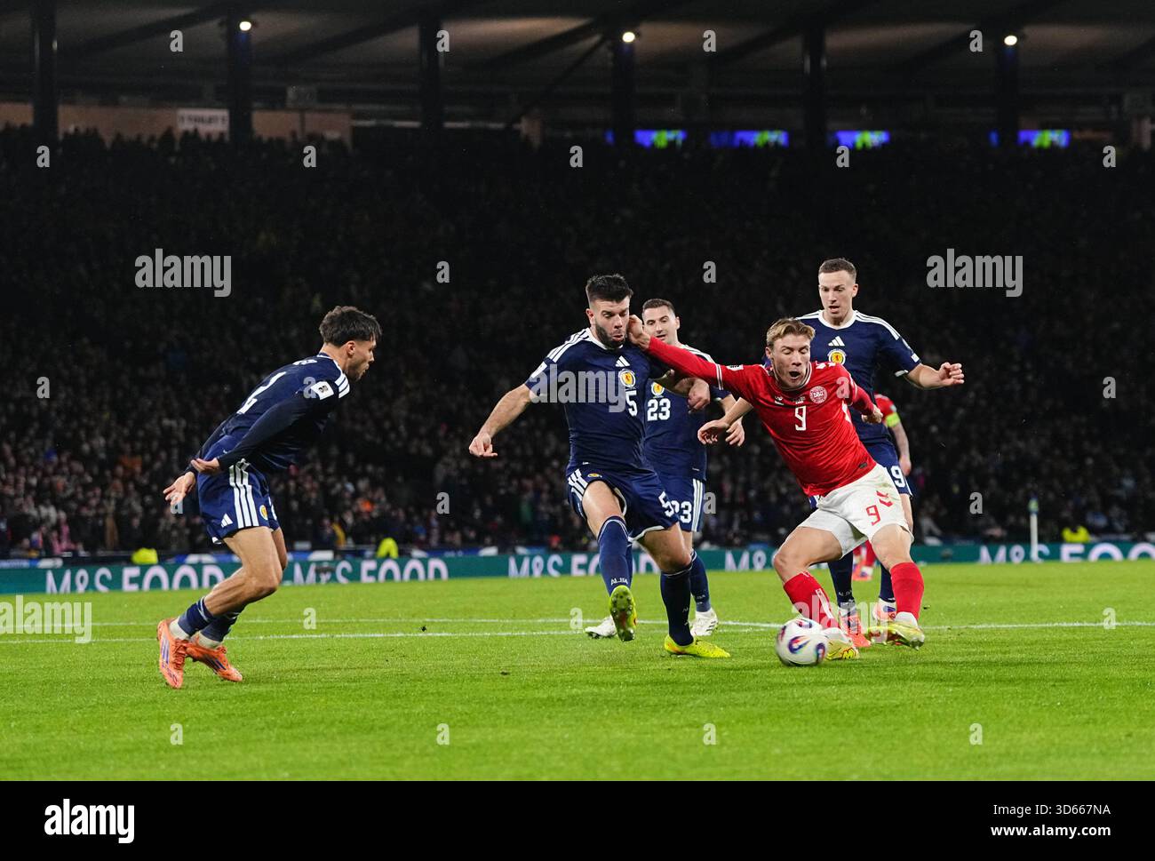 November 18 2025: Rasmus Hoejlund of Denmark controls the ball during a ...