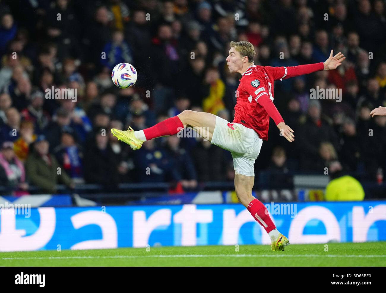 November 18 2025: Rasmus Hoejlund of Denmark controls the ball during a ...