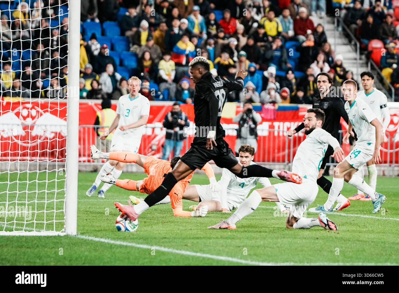 Ecuador forward Nilson Angulo scores a goal against New Zealand, during ...