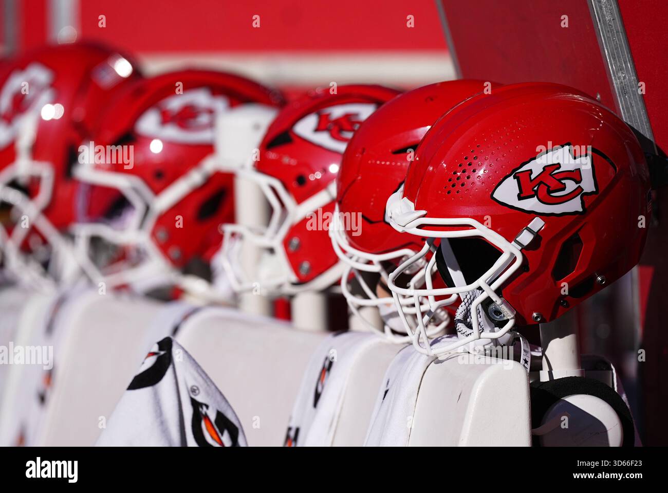 Kansas City Chiefs helmets in the first half of an NFL football game ...
