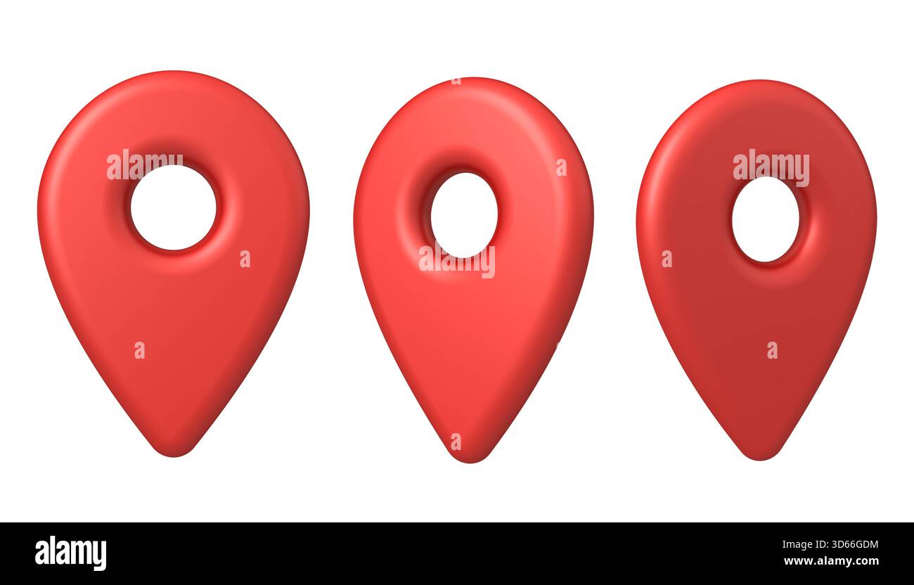 Red map pin location pointer isolated on white background 3D rendering Stock Photo