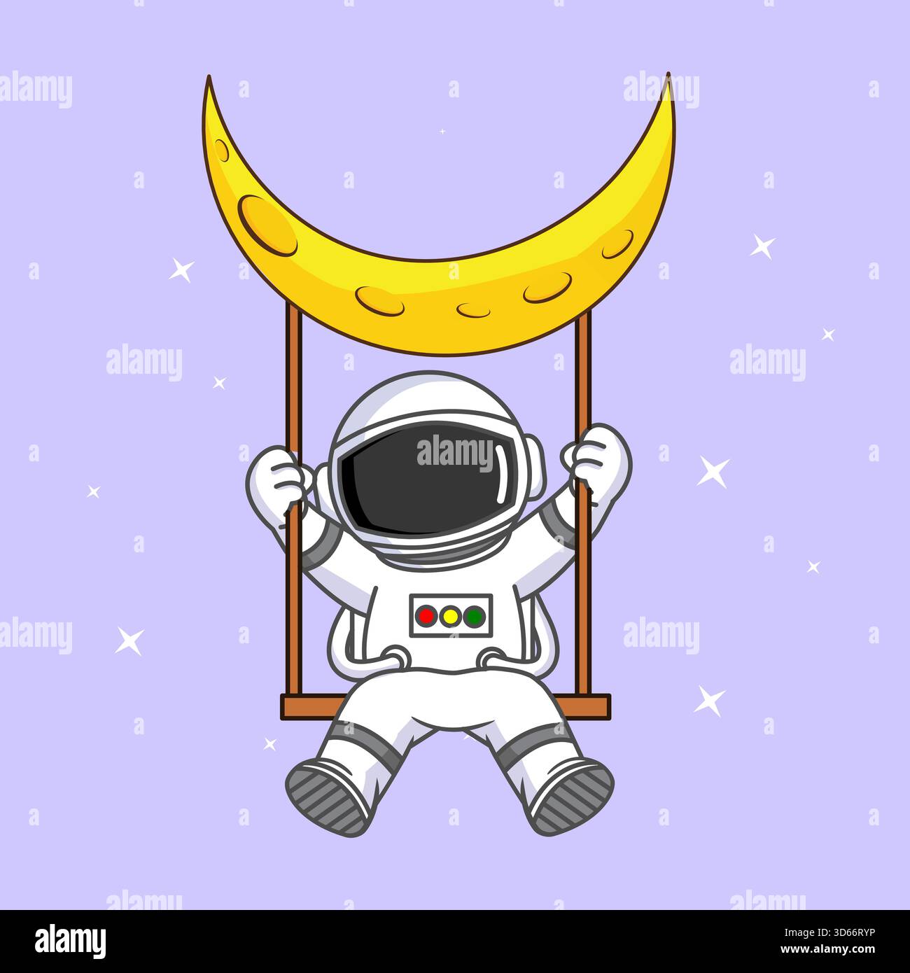 Astronaut Swinging on a Crescent Moon Vector Illustration Cartoon ...
