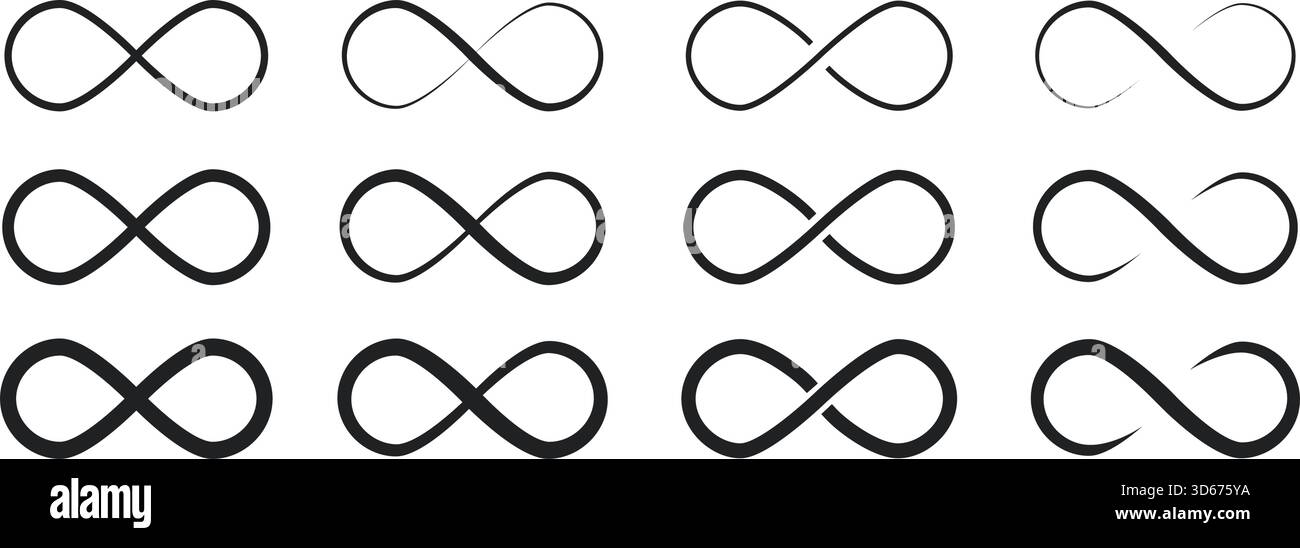 Infinity loop flat icon set in different styles. Vector illustration Stock Vector