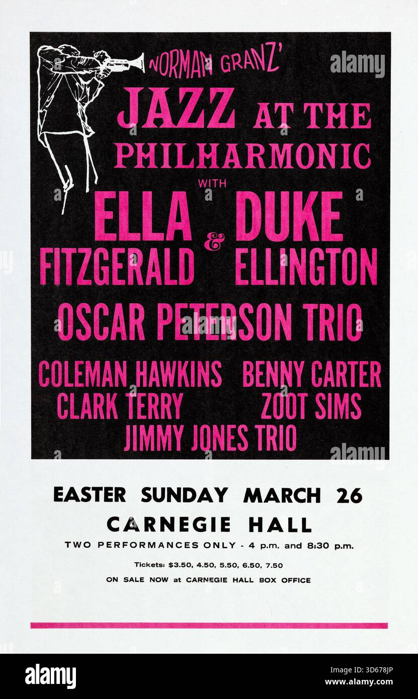 Ella Fitzgerald and Duke Ellington, Carnegie Hall, New York, Jazz Concert Handbill - flyer 1967 Stock Photo