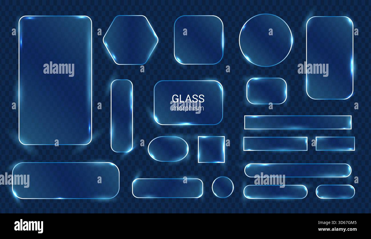 Modern glowing glassmorphism user interface shapes collection Stock Vector