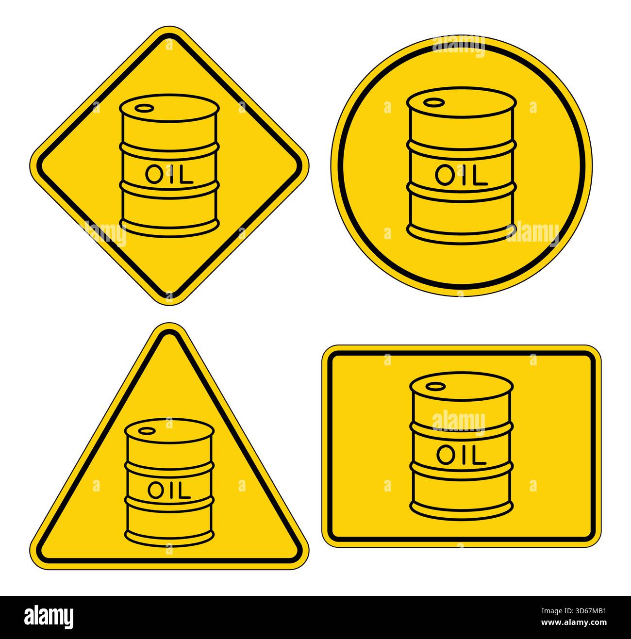 A collection of warning signs featuring oil barrel icons in various ...