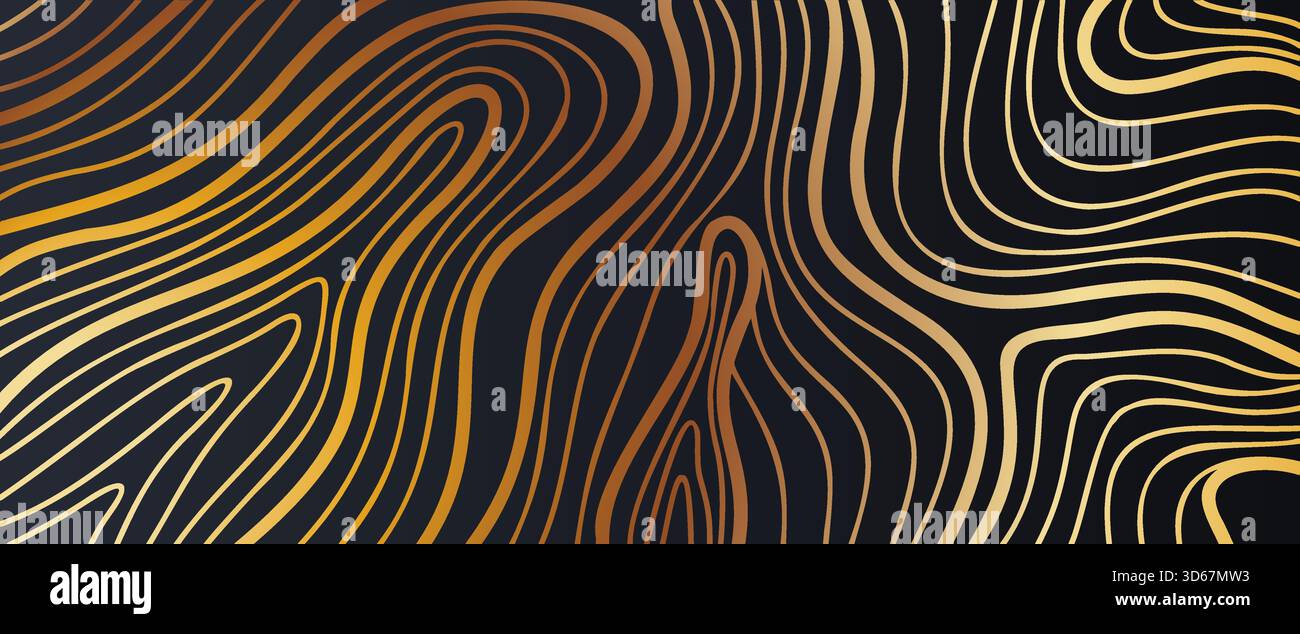 Soft gold curves echo tree rings and sand waves over a dark foundation. Perfect for luxury branding, modern templates, and geometric abstract designs. Stock Vector