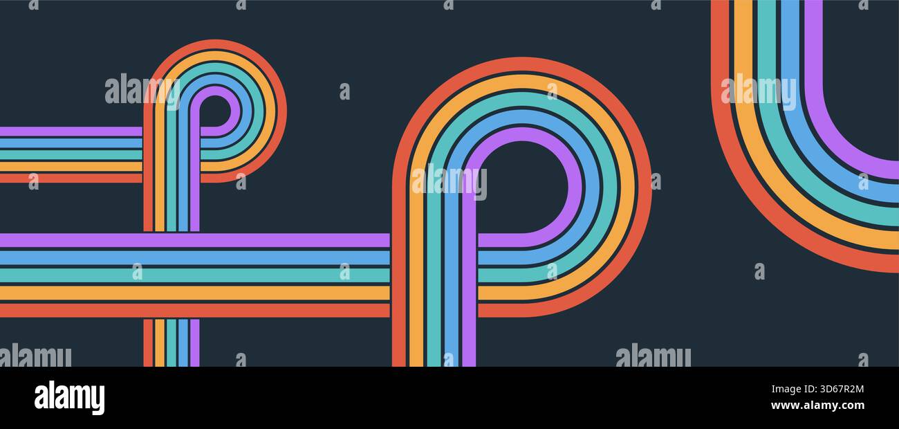 Colorful wave stripe rainbow with futuristic groovy feel. Great for vibrant modern designs and abstract visuals. Stock Vector