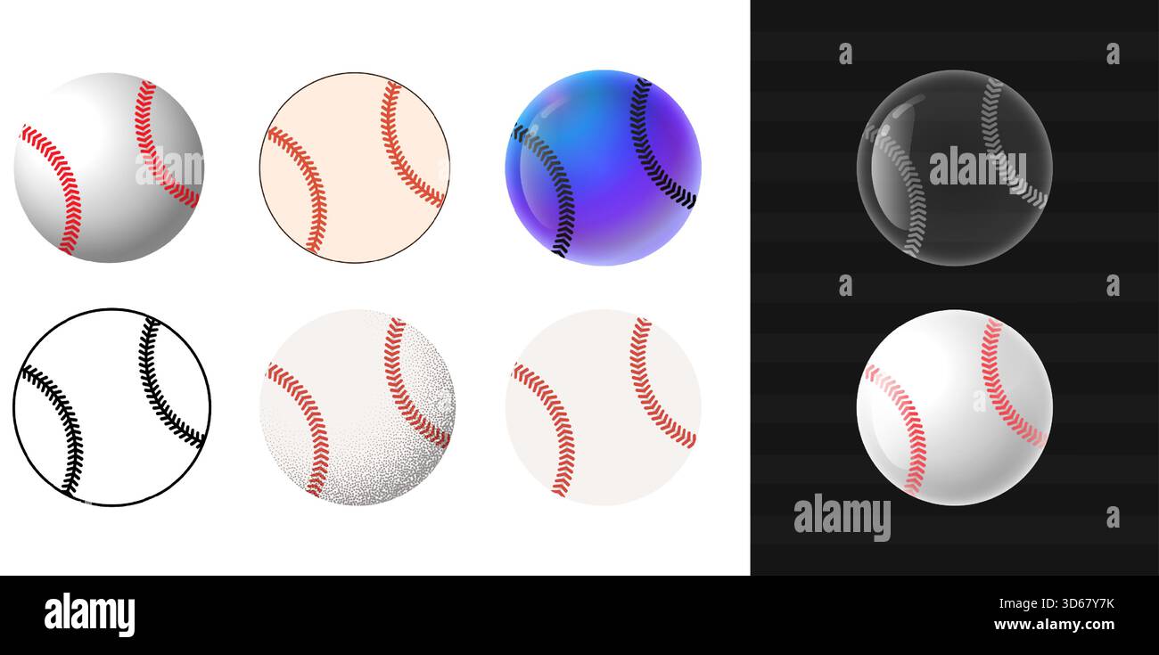 Baseball ball set vector collection with different styles. Detailed ...