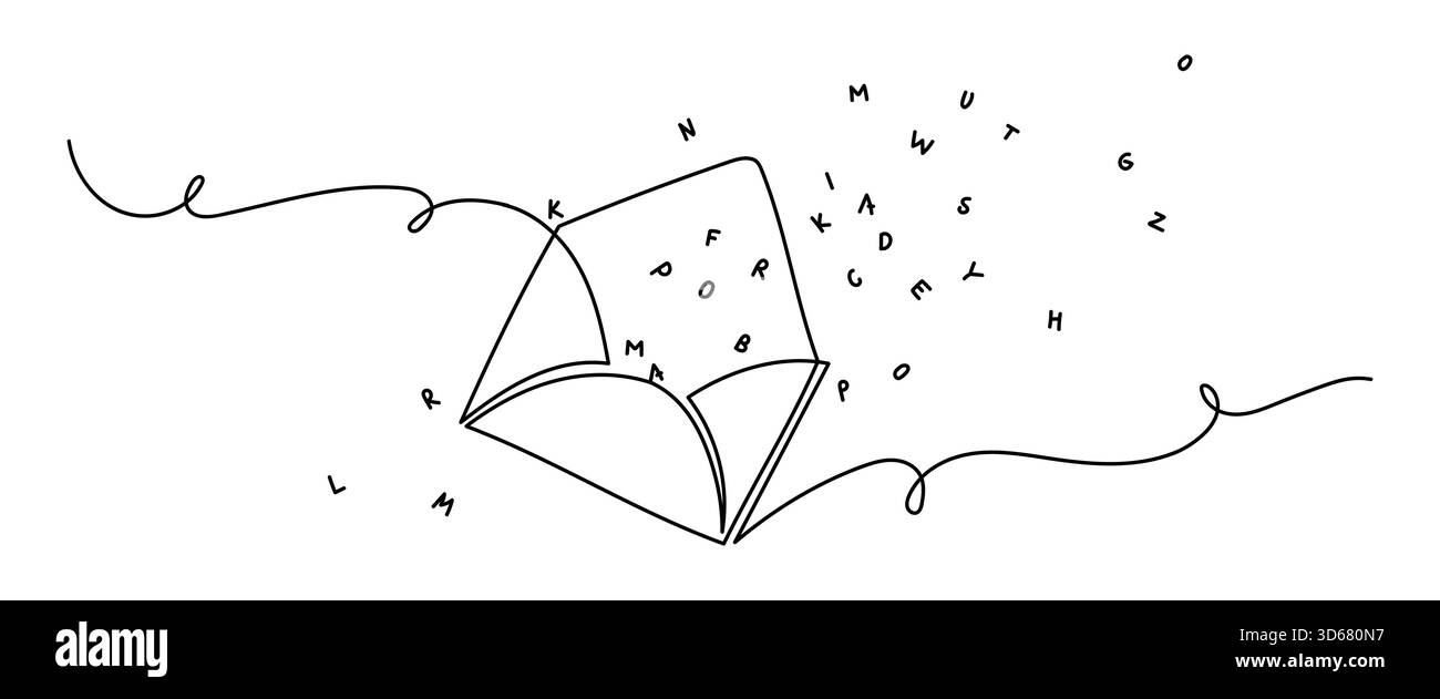 Envelope with flying letters in modern minimal line drawing Stock Vector
