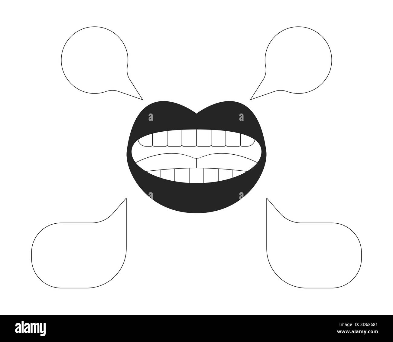Mouth speaking with empty speech bubbles 2D line object Stock Vector
