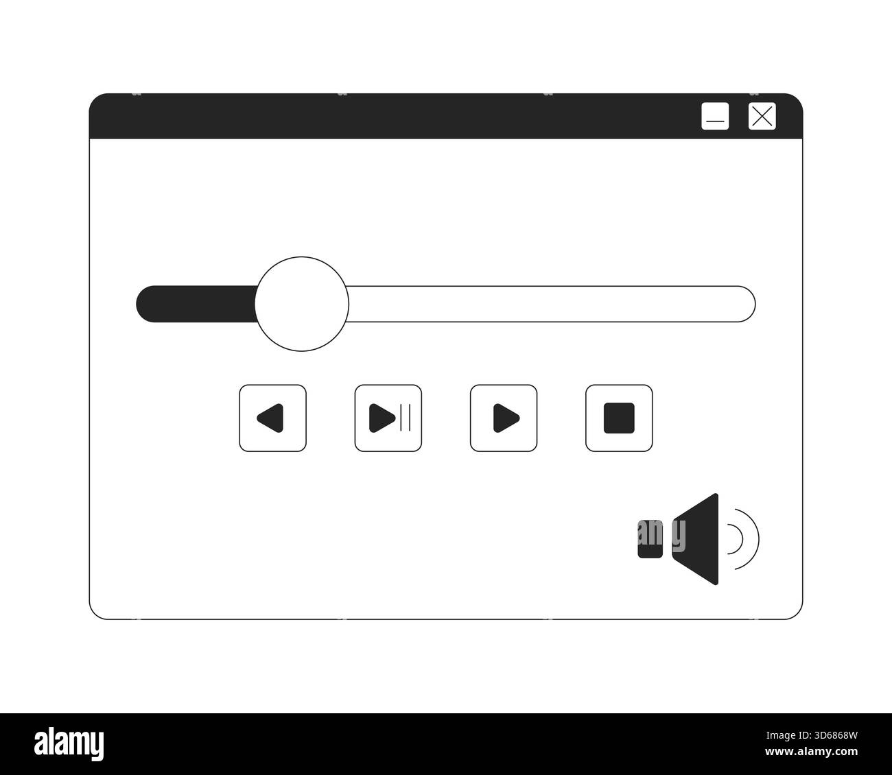 Media player interface with controls 2D line object Stock Vector