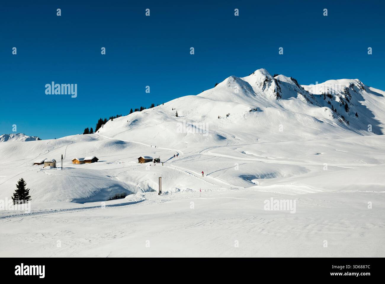 Snowy mountain landscape, Damüls, Bregenzerwald, Vorarlberg, Austria Stock Photo