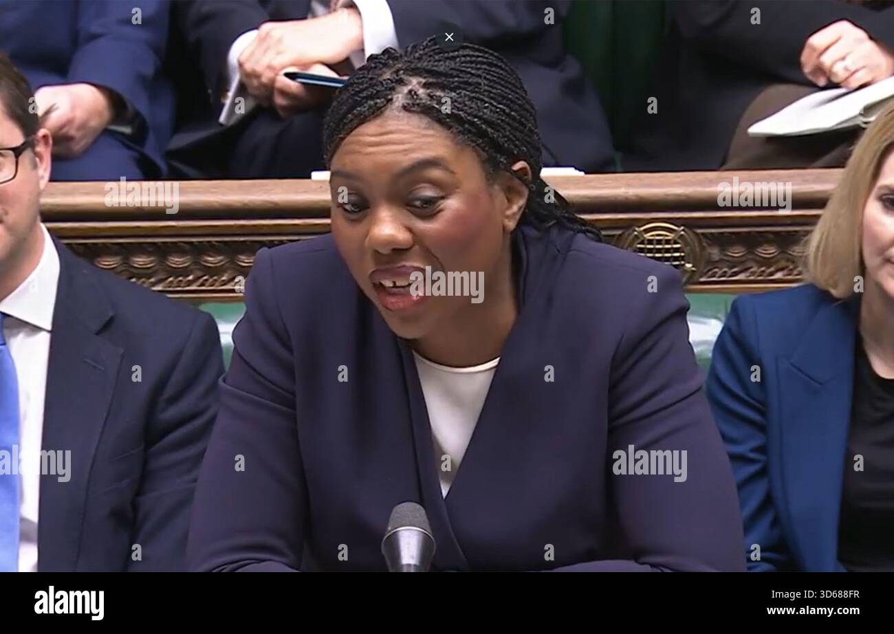 Screen grab of Conservative party leader Kemi Badenoch speaking during ...