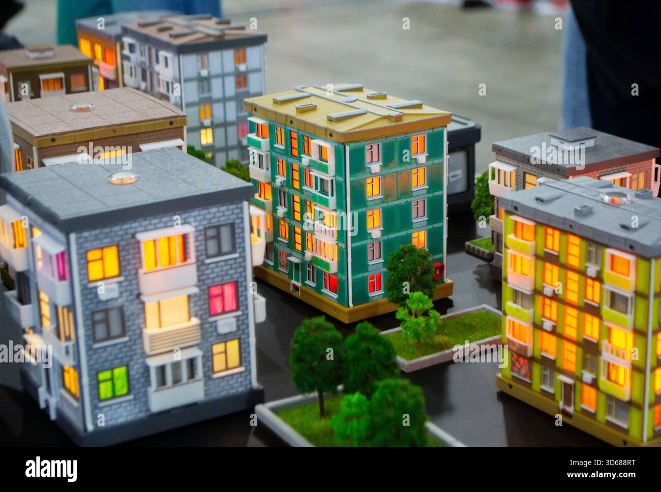 Prototype building printed on 3D printer from melted plastic. 3D ...