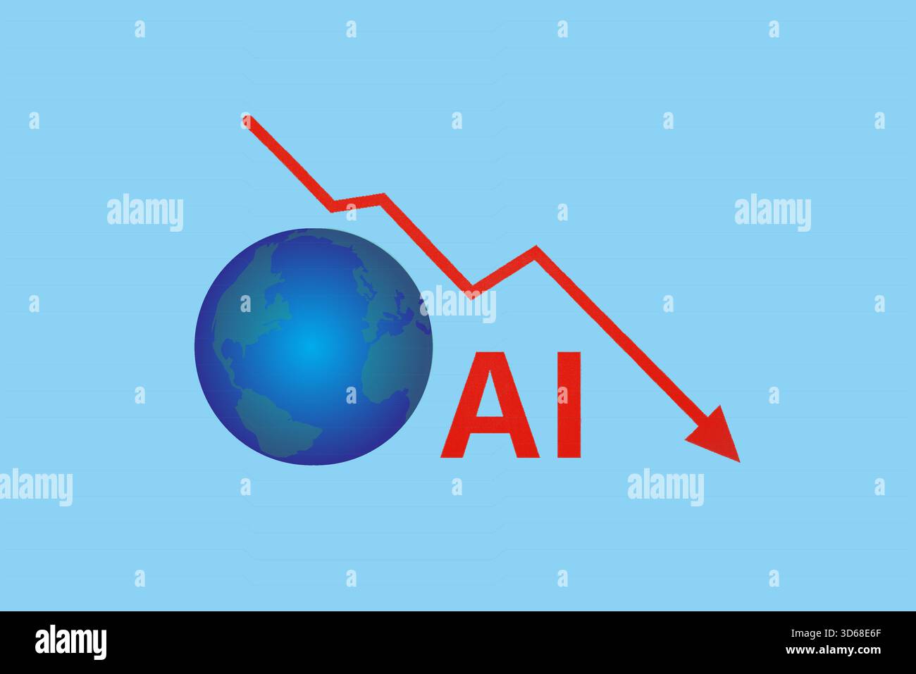 AI Downtrend Graph With Arrow Over World Map Background: Blue Tech ...