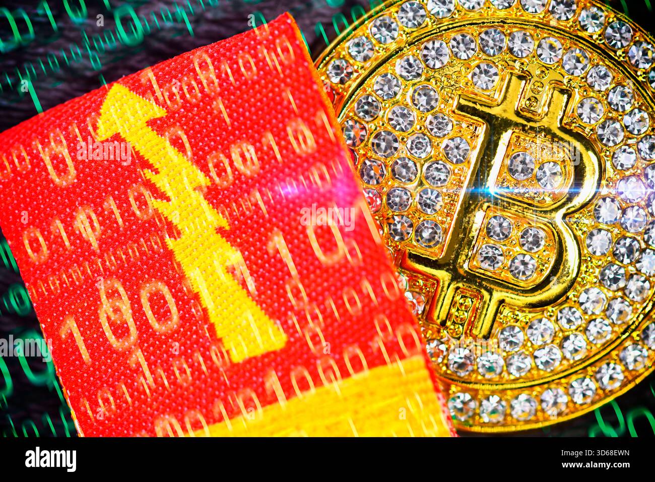 Coin with Bitcoin sign and rising lightning bolt, symbolic photo for the  increase in value of the cryptocurrency Bitcoin, photomontage Stock Photo -  Alamy