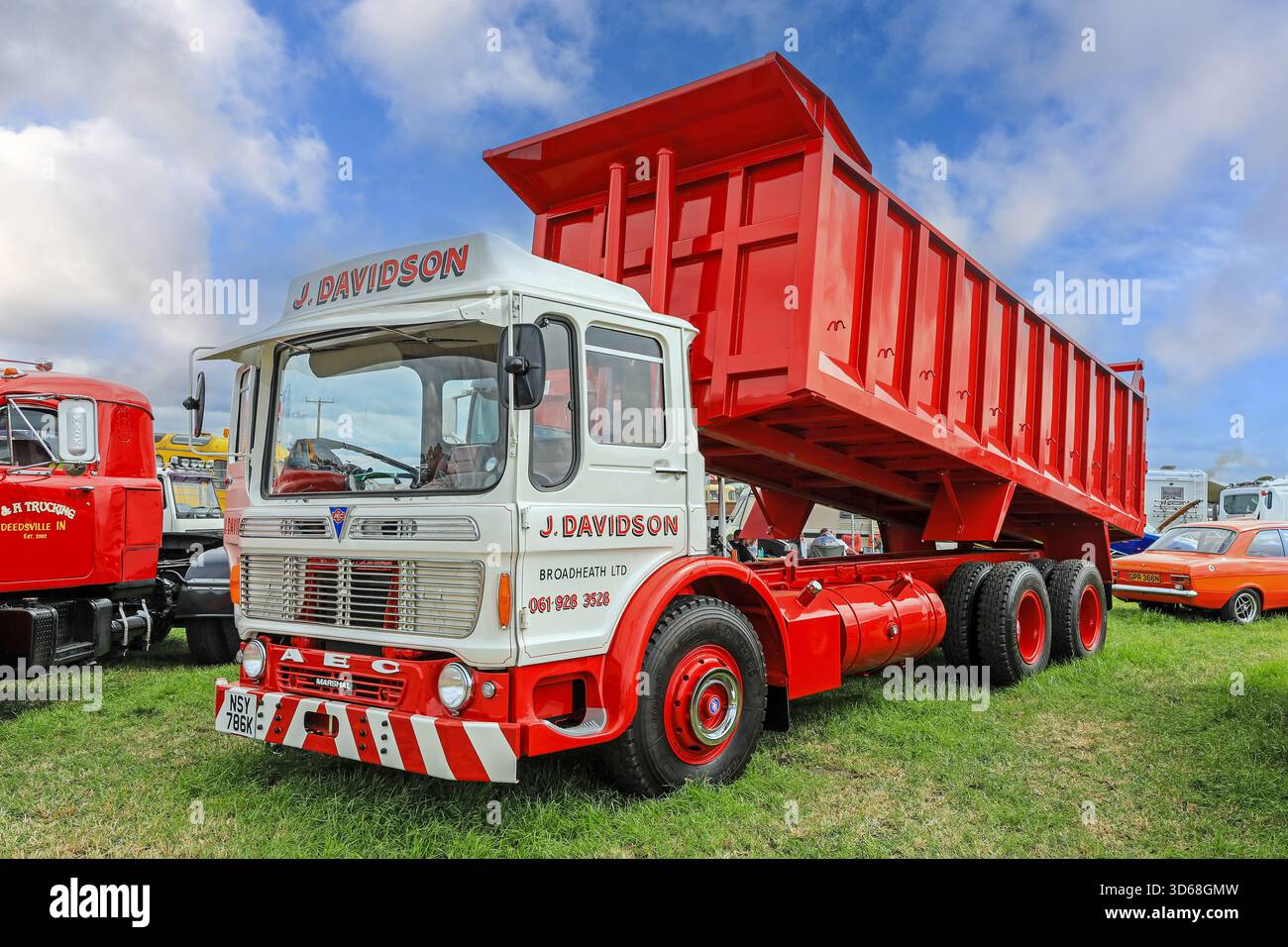 An AEC Marshal tipper lorry in J. Davidson colours, reg. no.NSY 786K at Smallwood Vintage Rally, Sandbach, Cheshire, England, UK Stock Photo