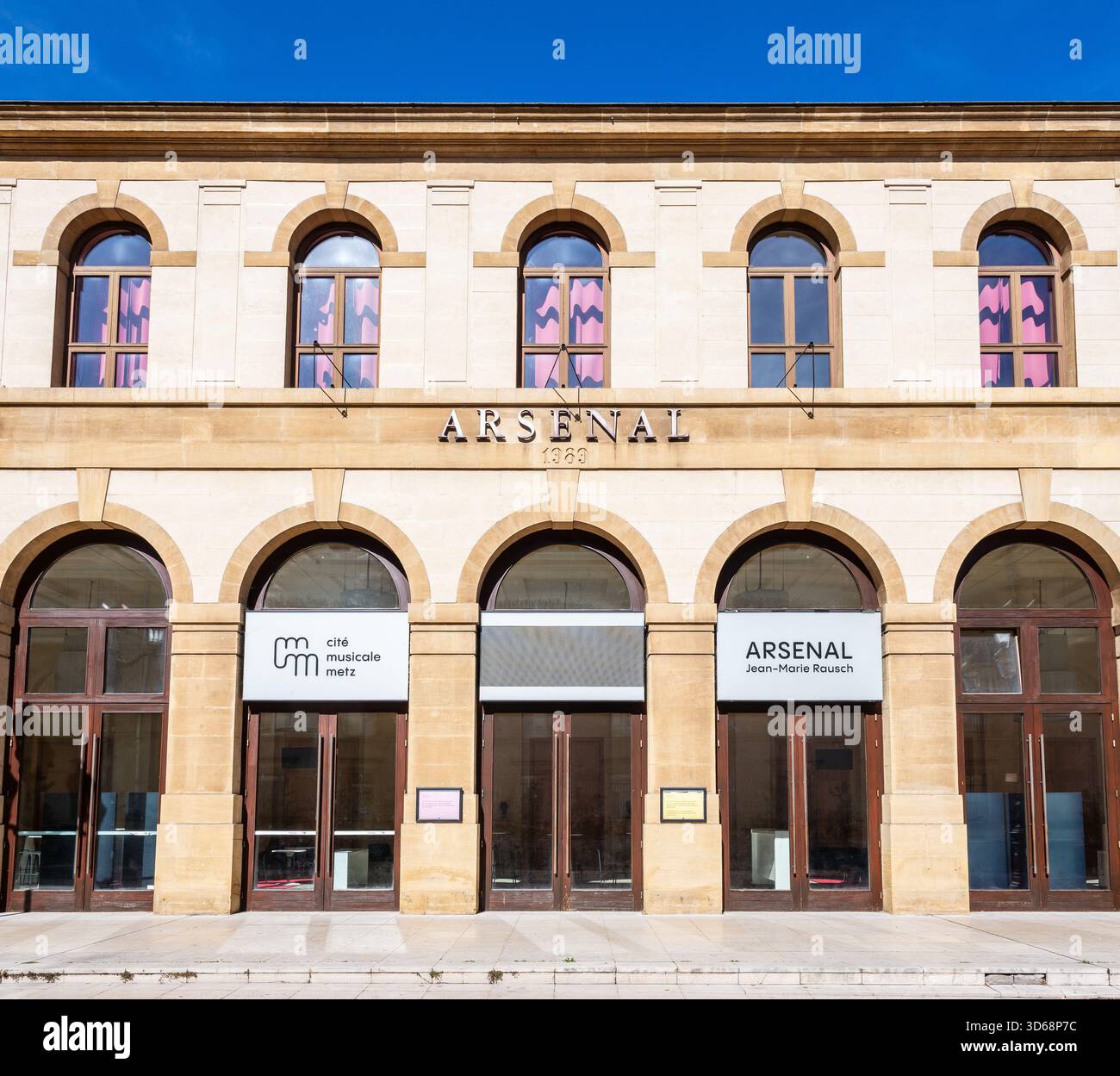 Entrance of the Arsenal music center in Metz, France, a former military building converted into a complex of auditoriums and exhibition halls. Stock Photo