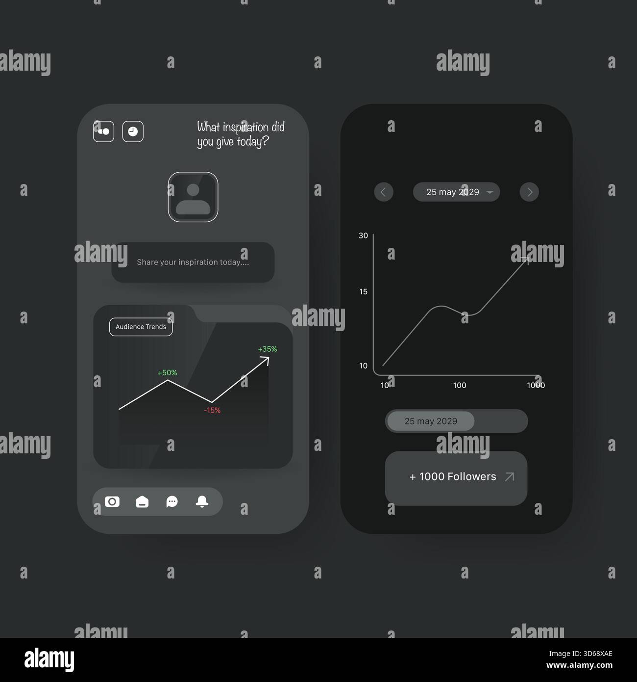 A modern dark mode mobile app interface design showcasing analytics ...