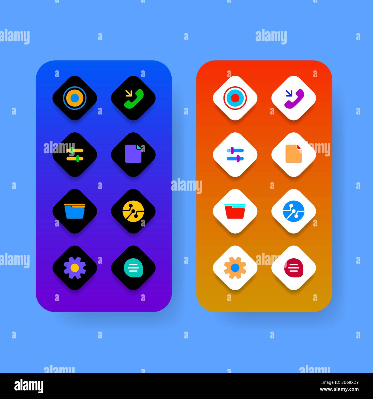 A vibrant vector illustration featuring two mobile interface layouts ...