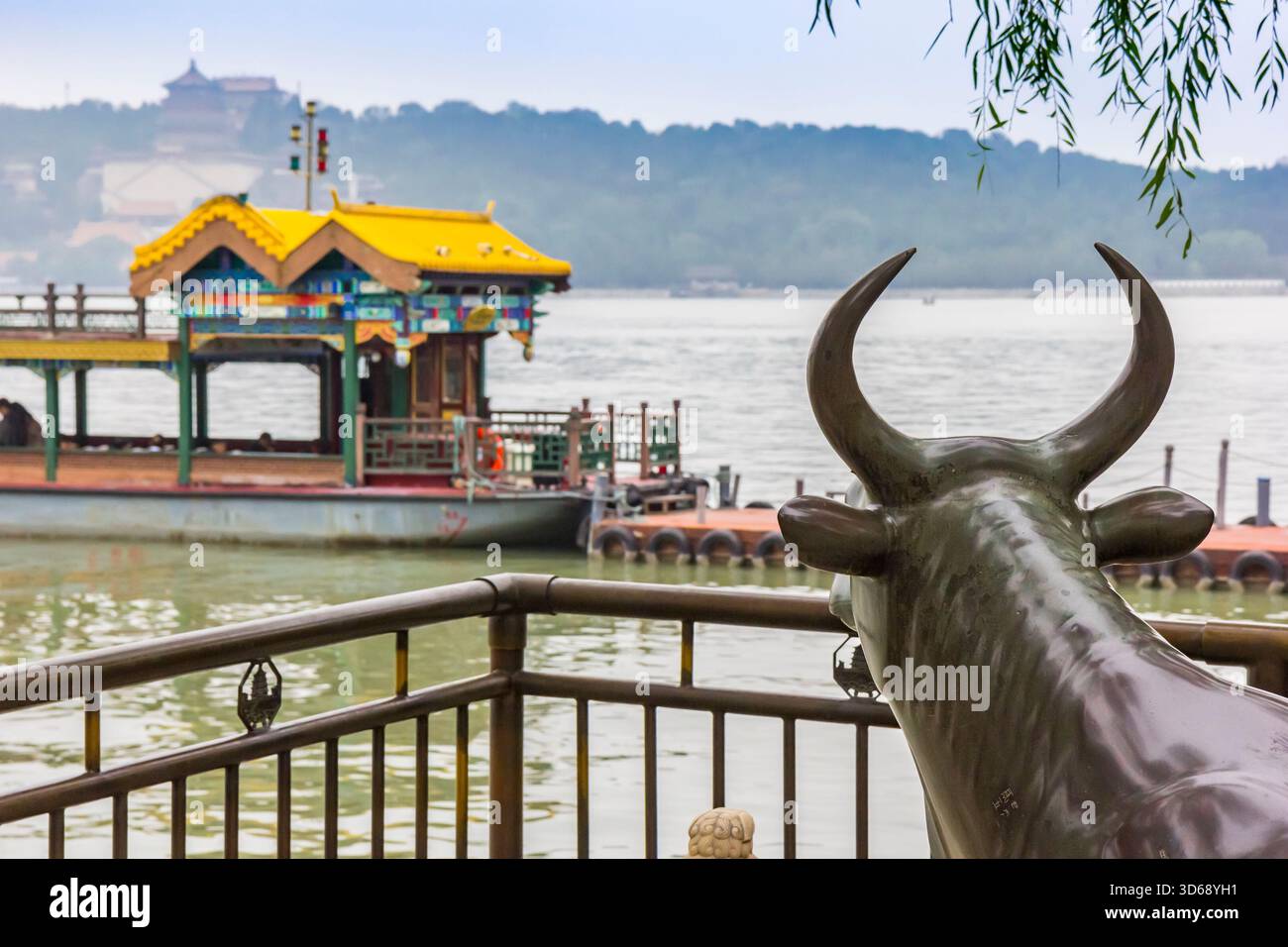 Sculpture of an ox at Kunming lake in Beijing, China Stock Photo