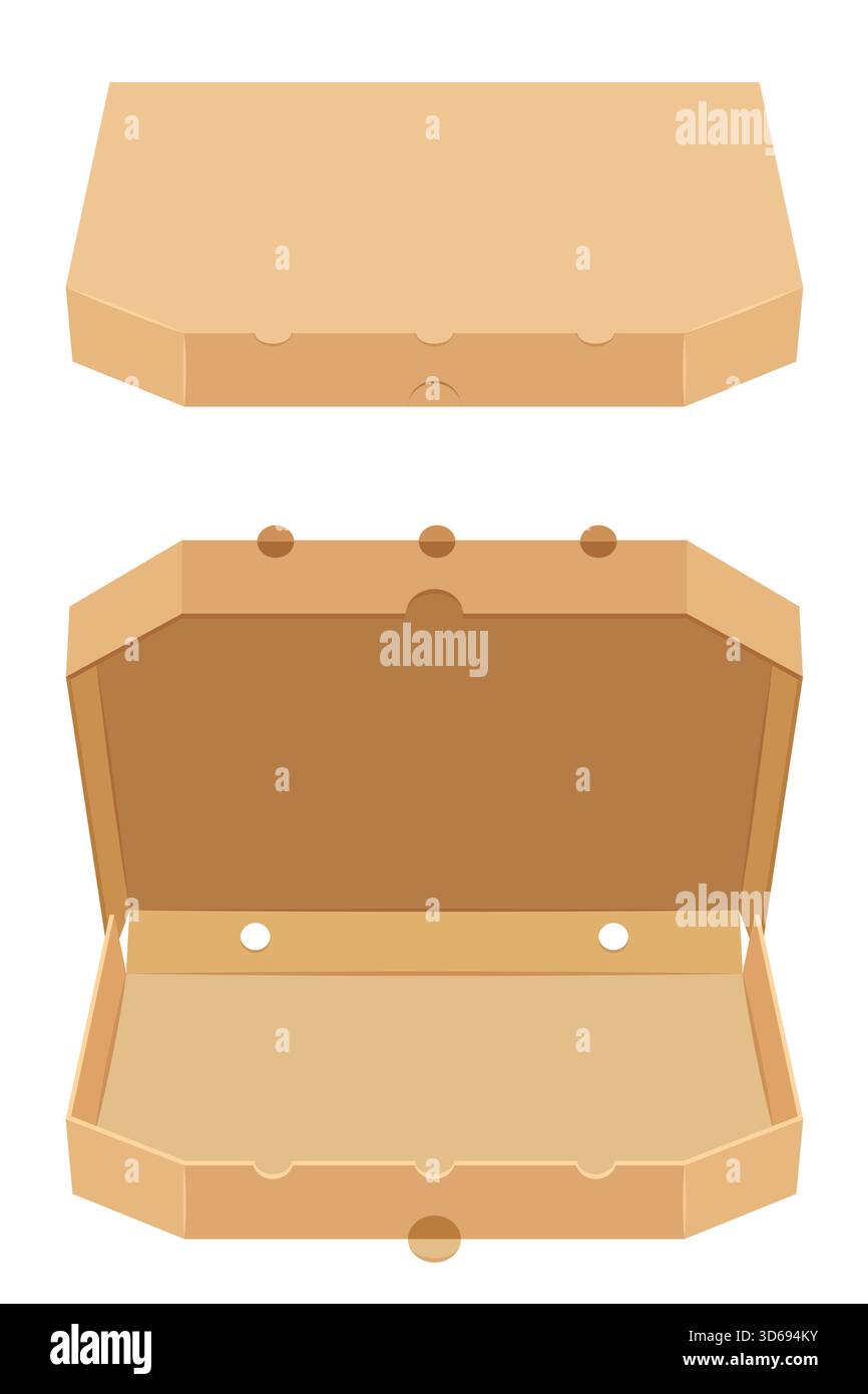 cardboard pizza box vector illustration isolated on white background Stock Photo