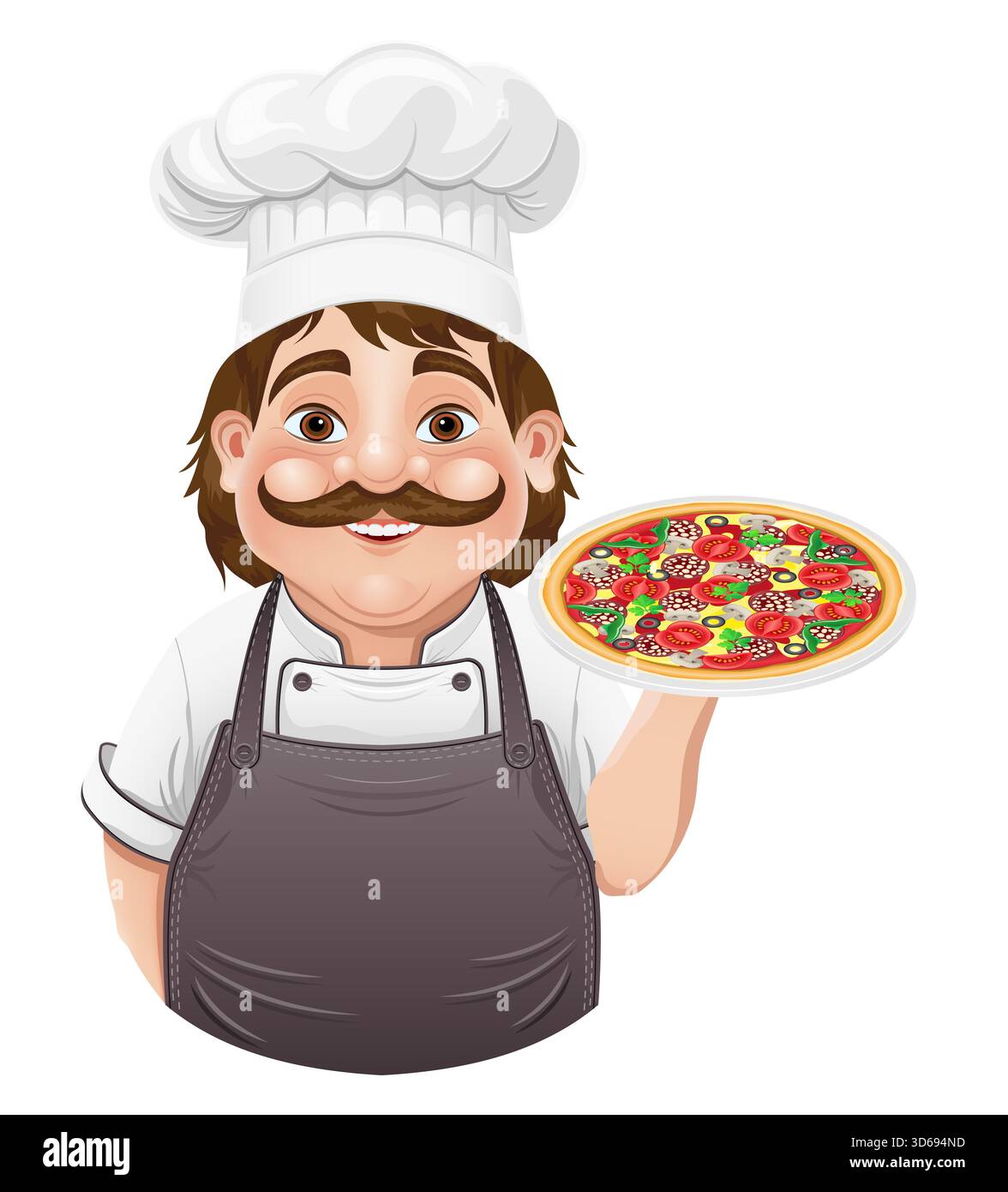 chef man preparing dishes and food in the kitchen vector illustration isolated on white background Stock Photo
