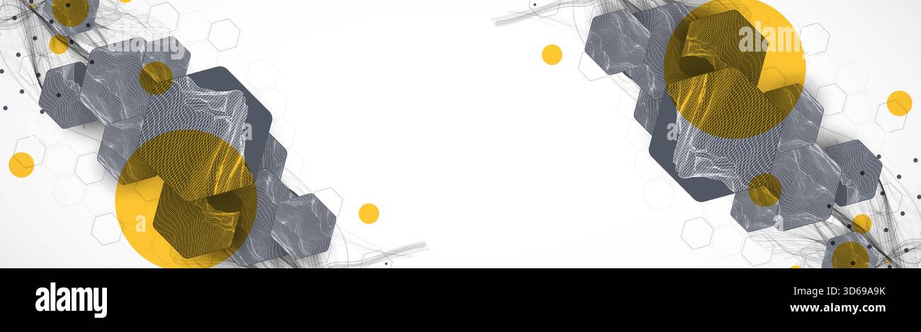Abstract composition with wireframe hexagons, dots, and lines. Vector Stock Vector