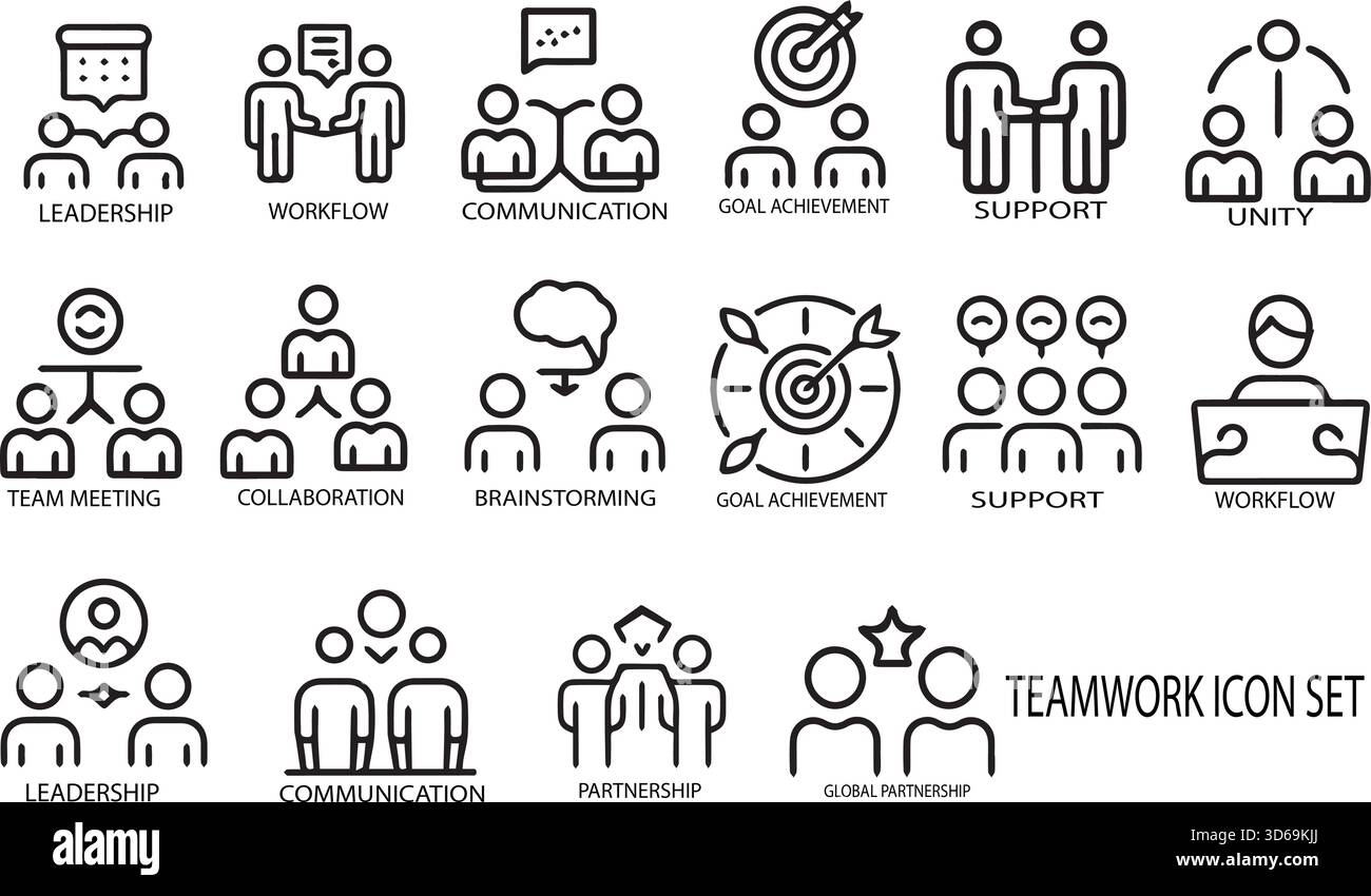 Teamwork Icon Set — Minimal Line Icons for Collaboration & Leadership ...