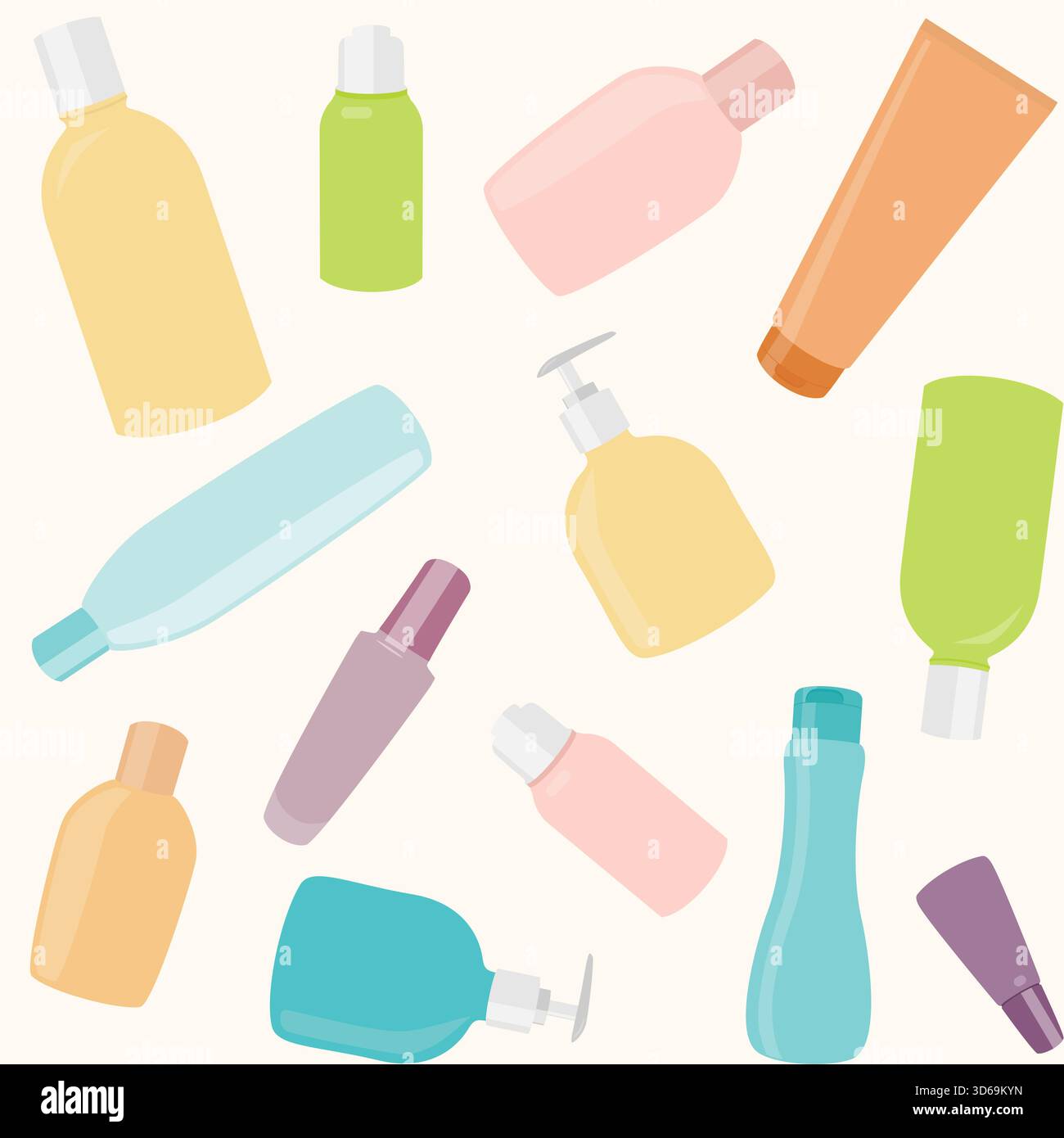 Seamless pattern with different cosmetics bottles Stock Vector