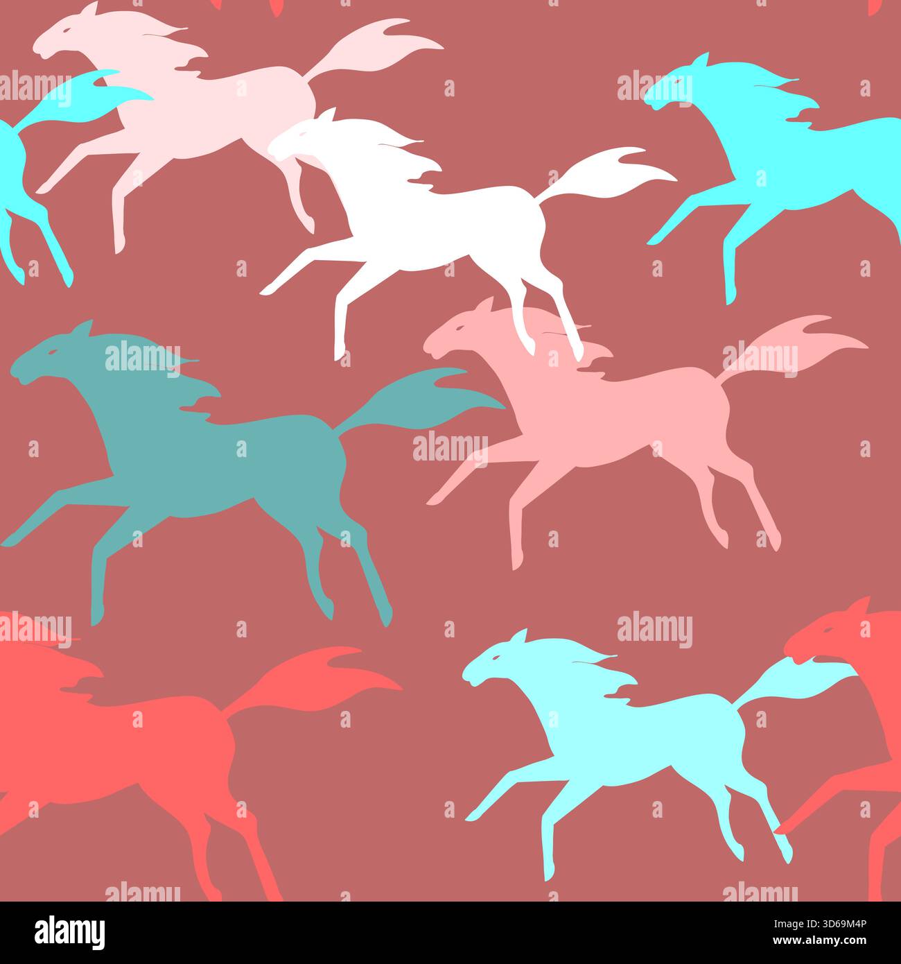 Seamless pattern with running horses silhouettes Stock Vector