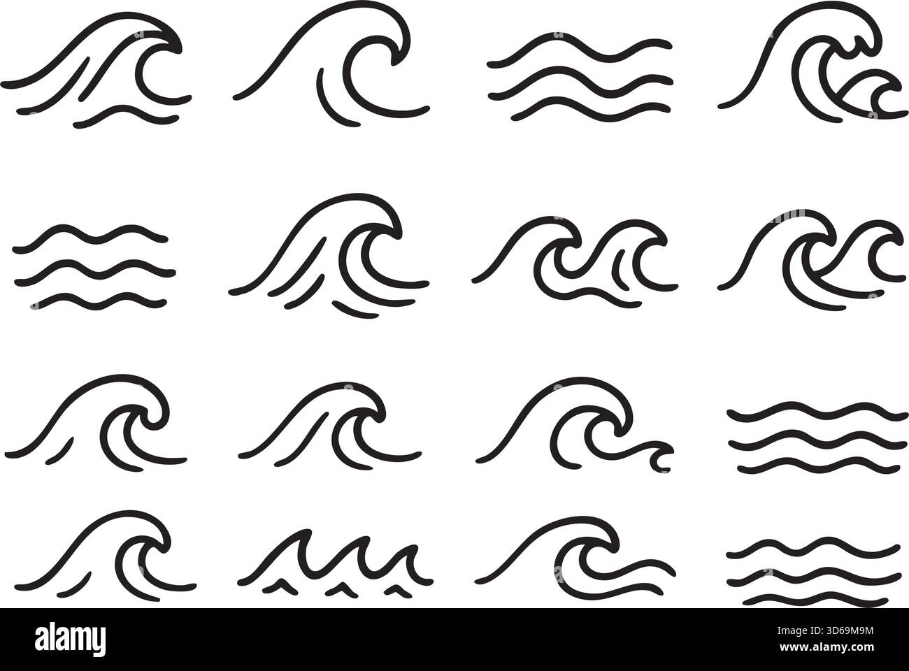 Wave icons doodle style, hand drawn. Vector stock illustration Stock ...