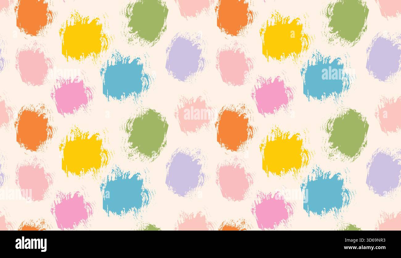 Brushstroke round circles seamless pattern. Grunge colorful dots ink stains pattern.  Stock Vector