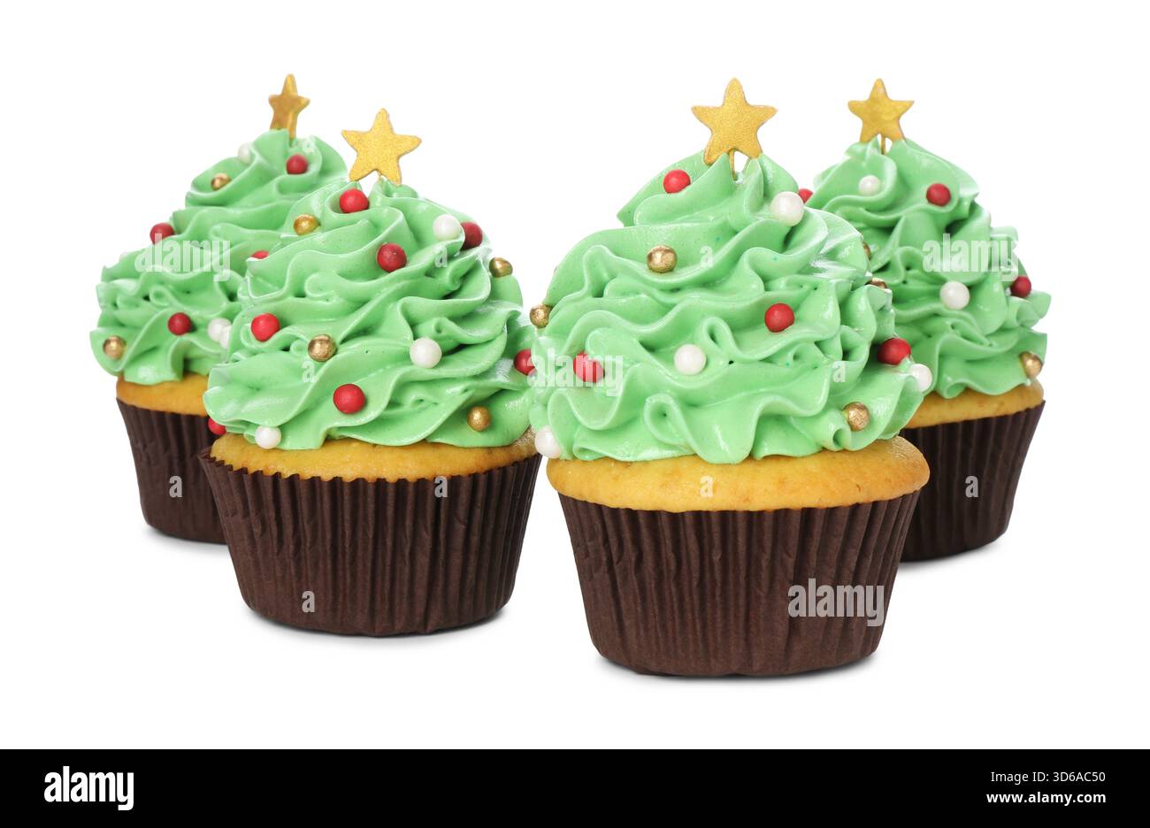 Christmas tree shaped cupcakes isolated on white Stock Photo