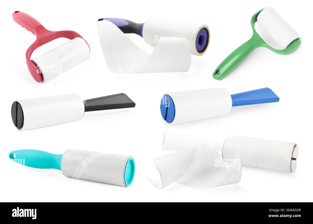 Lint rollers for cleaning clothes isolated on white, set Stock Photo