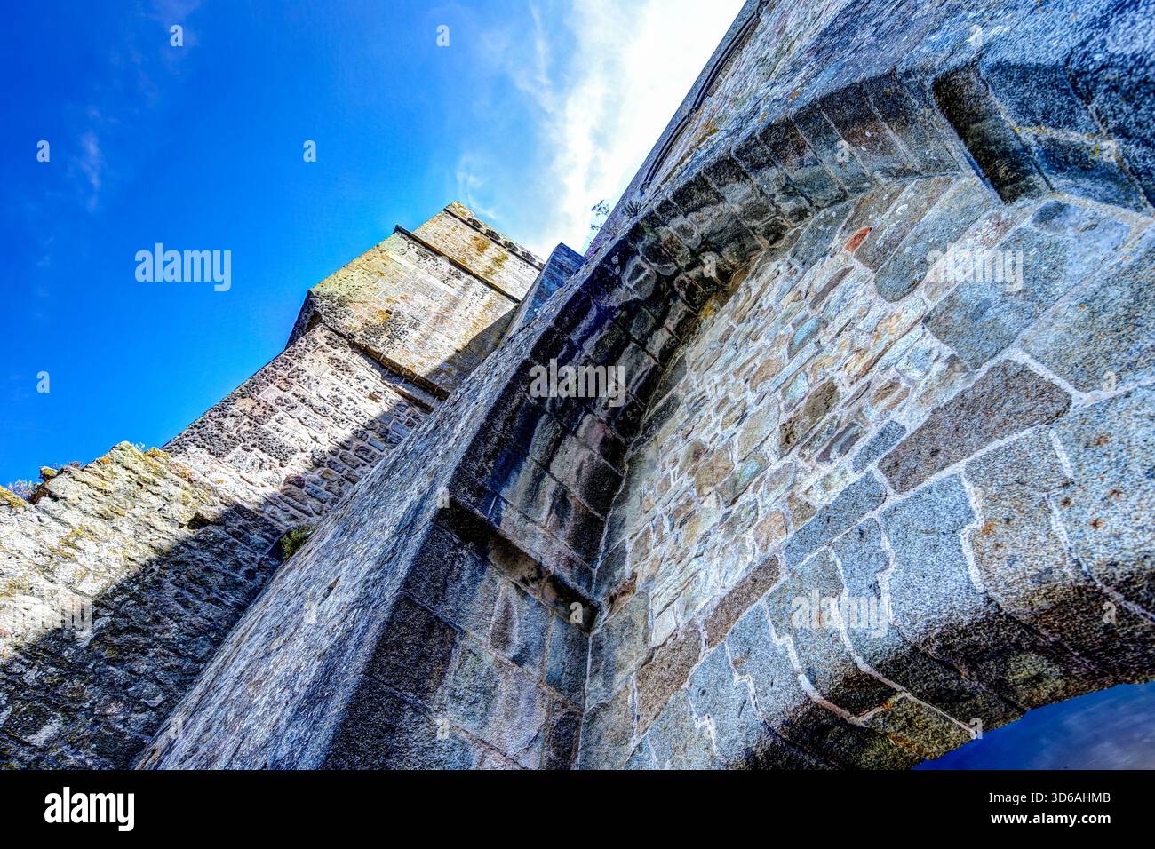 Medieval Rampards Stone ramparts and towering buttresses of the abbey at Mont-Saint ...