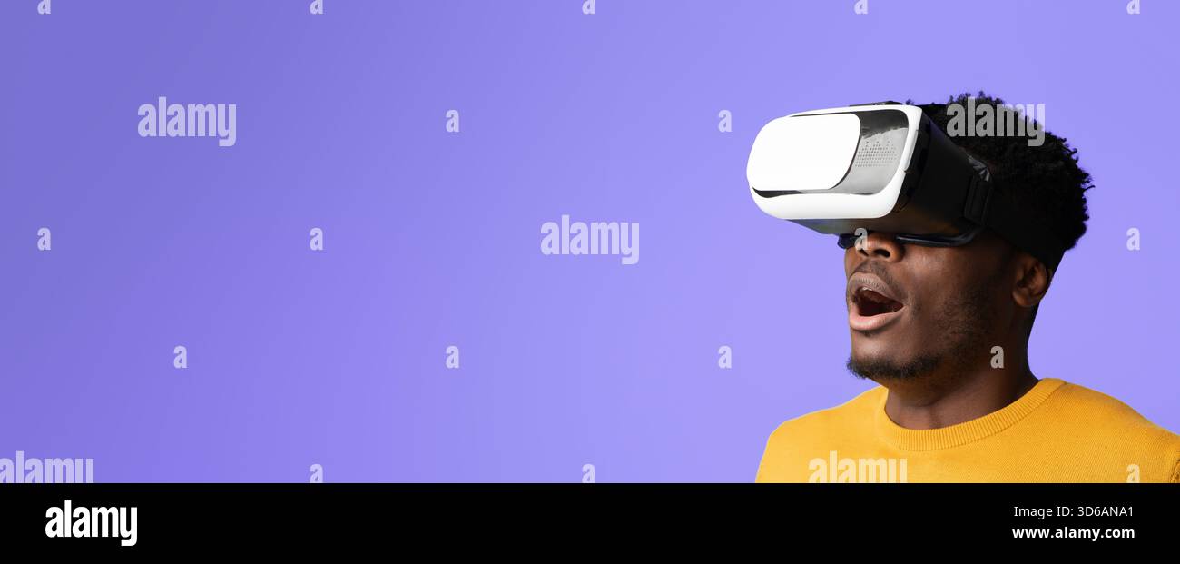Exploring Virtual Reality With Excitement in a Vibrant Setting Stock Photo