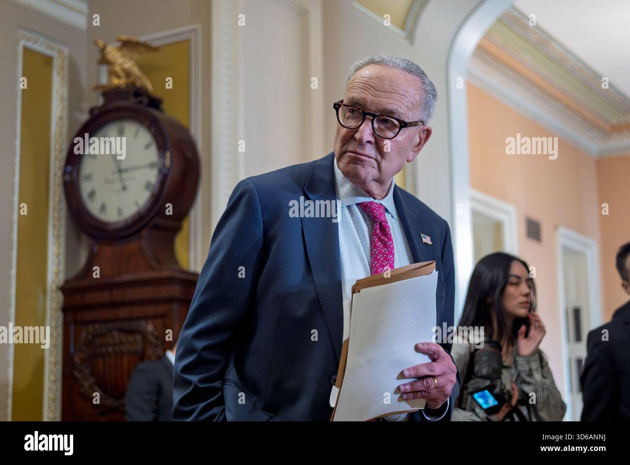 Senate Minority Leader Chuck Schumer, D-N.Y., pauses before speaking to ...