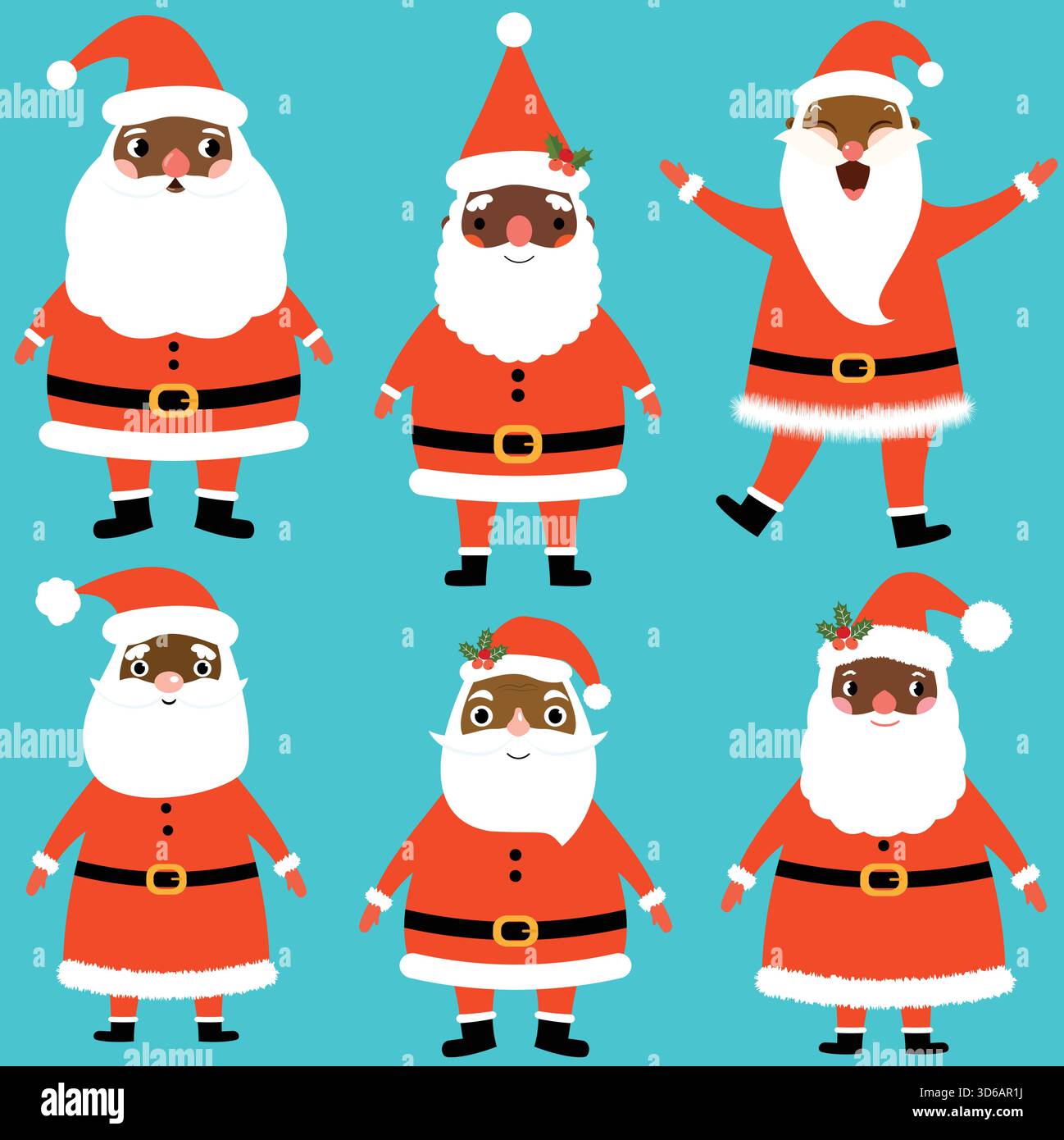 Vector set with cute and funny Santa Claus characters in flat style ...