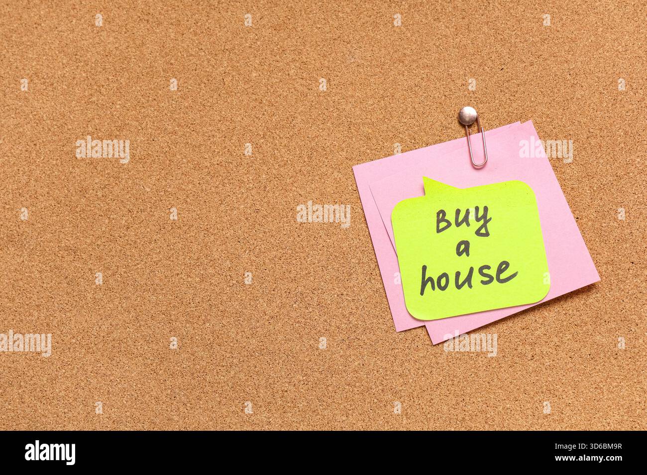 Sticky notes with reminder on cork board as background, closeup Stock Photo