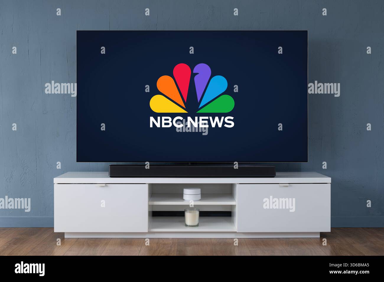 The NBC News logo is seen on a modern OLED widescreen TV Stock Photo ...
