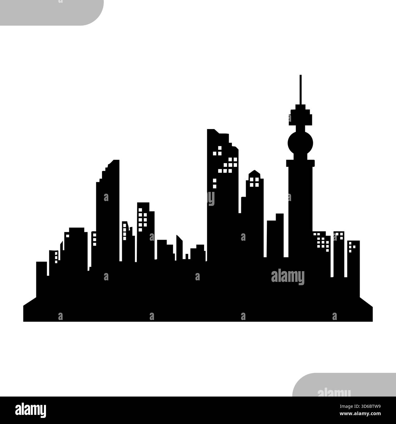 Modern City Skyline Silhouette Buildings and Iconic Tower Illustration ...