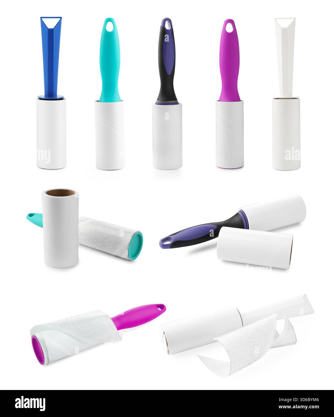 Lint rollers for cleaning clothes isolated on white, set Stock Photo