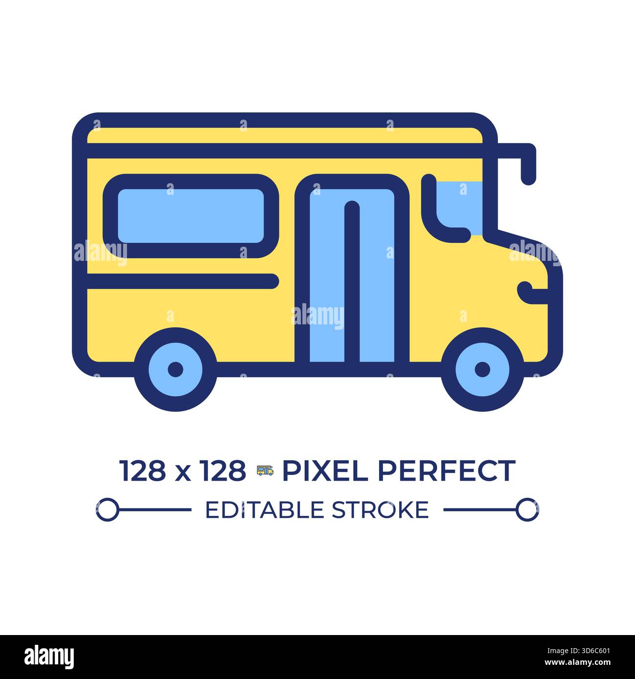 School bus pixel perfect line color icon Stock Vector