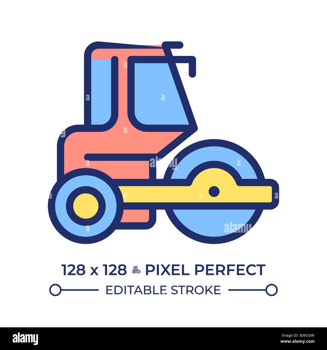 Road roller pixel perfect line color icon Stock Vector